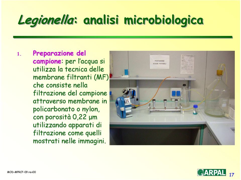 filtranti (MF) che consiste nella filtrazione del campione attraverso membrane