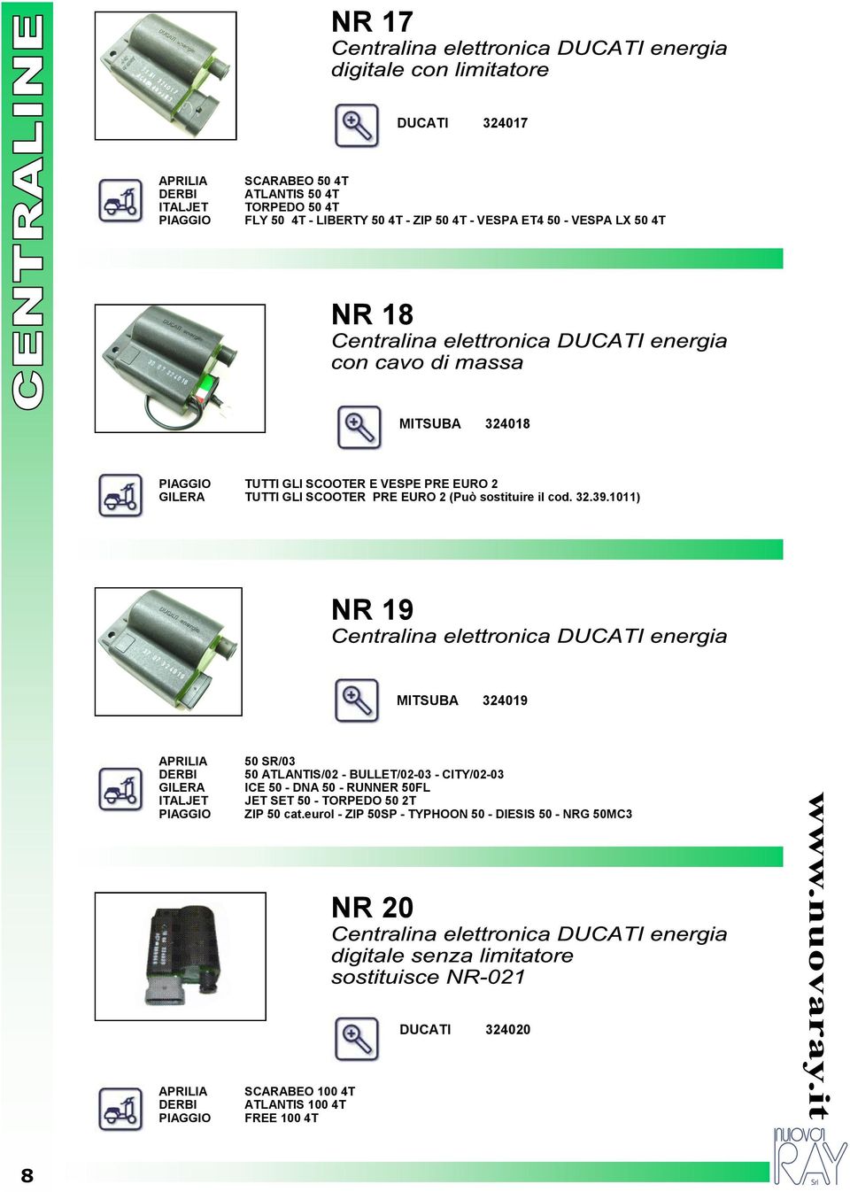 1011) NR 19 MITSUBA 324019 APRILIA DERBI GILERA ITALJET PIAGGIO 50 SR/03 50 ATLANTIS/02 - BULLET/02-03 - CITY/02-03 ICE 50 - DNA 50 - RUNNER 50FL JET SET