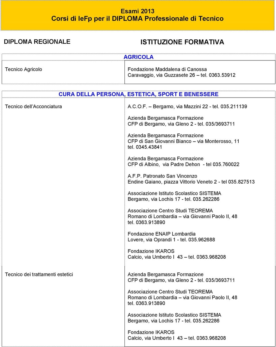 760022 Associazione Istituto Scolastico SISTEMA Bergamo, via Lochis 17 - tel. 035.262286 Associazione Centro Studi TEOREMA Romano di Lombardia via Giovanni Paolo II, 48 tel. 0363.