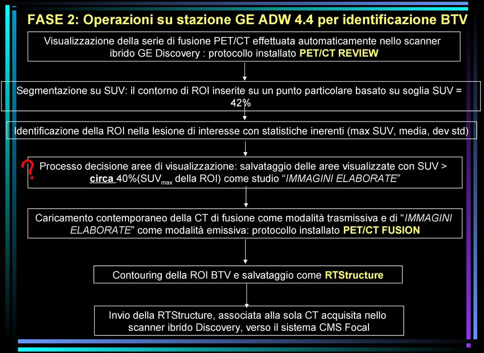 contorno di ROI inserite su un punto particolare basato su soglia SUV = 42% Identificazione della ROI nella lesione di interesse con statistiche inerenti (max SUV, media, dev std)?