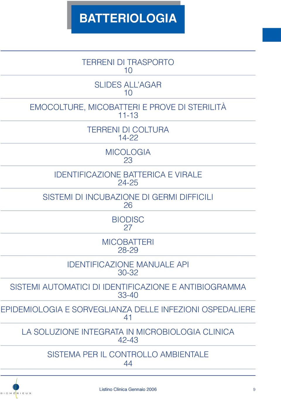 28-29 IDENTIFICAZIONE MANUALE API 30-32 SISTEMI AUTOMATICI DI IDENTIFICAZIONE E ANTIBIOGRAMMA 33-40 EPIDEMIOLOGIA E