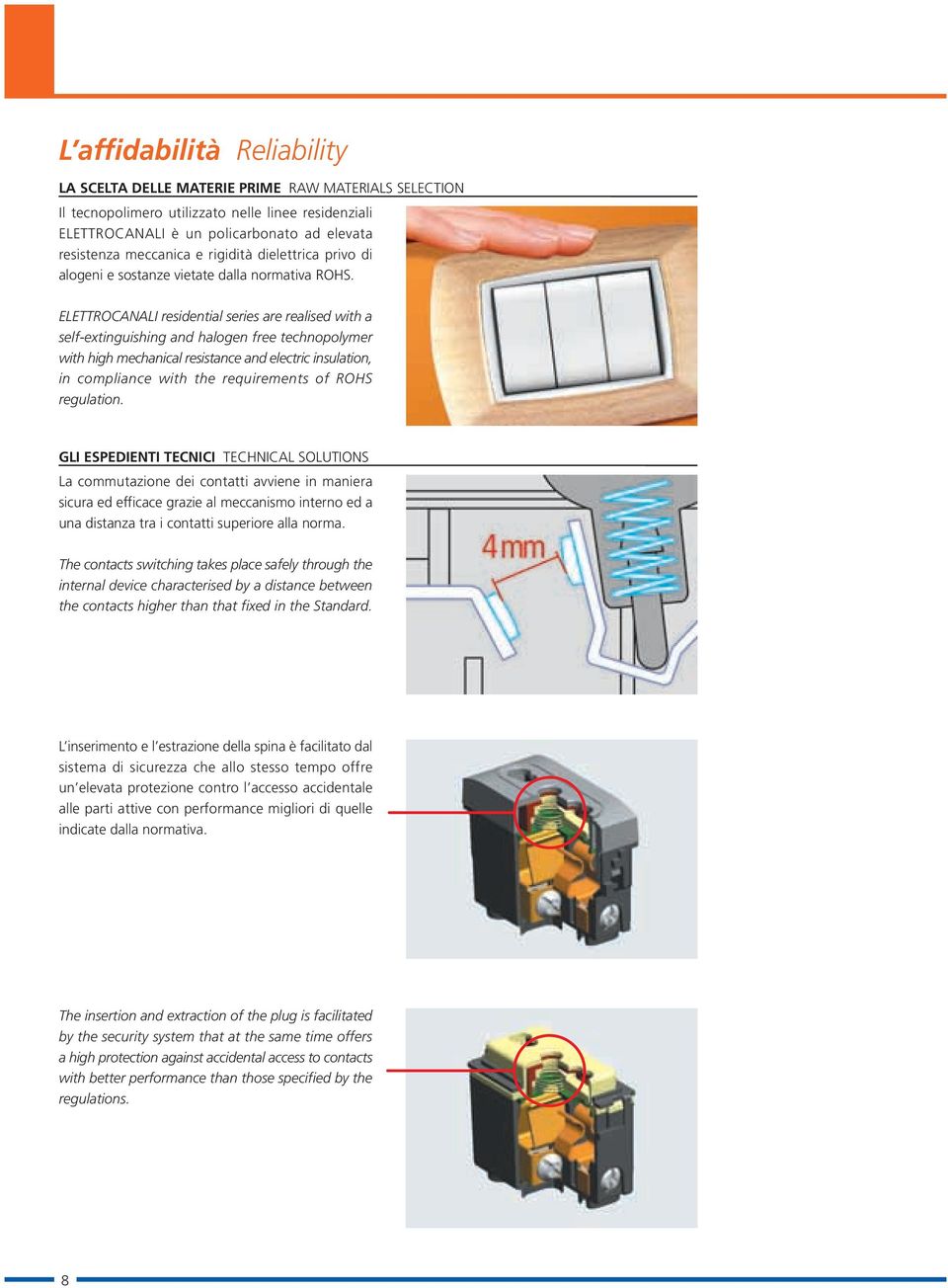 ELETTROCANALI residential series are realised with a self-extinguishing and halogen free technopolymer with high mechanical resistance and electric insulation, in compliance with the requirements of