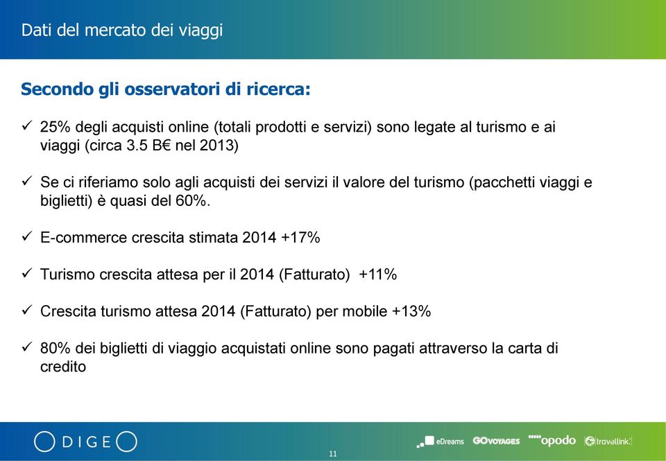 5 B nel 2013) Se ci riferiamo solo agli acquisti dei servizi il valore del turismo (pacchetti viaggi e biglietti) è quasi del 60%.