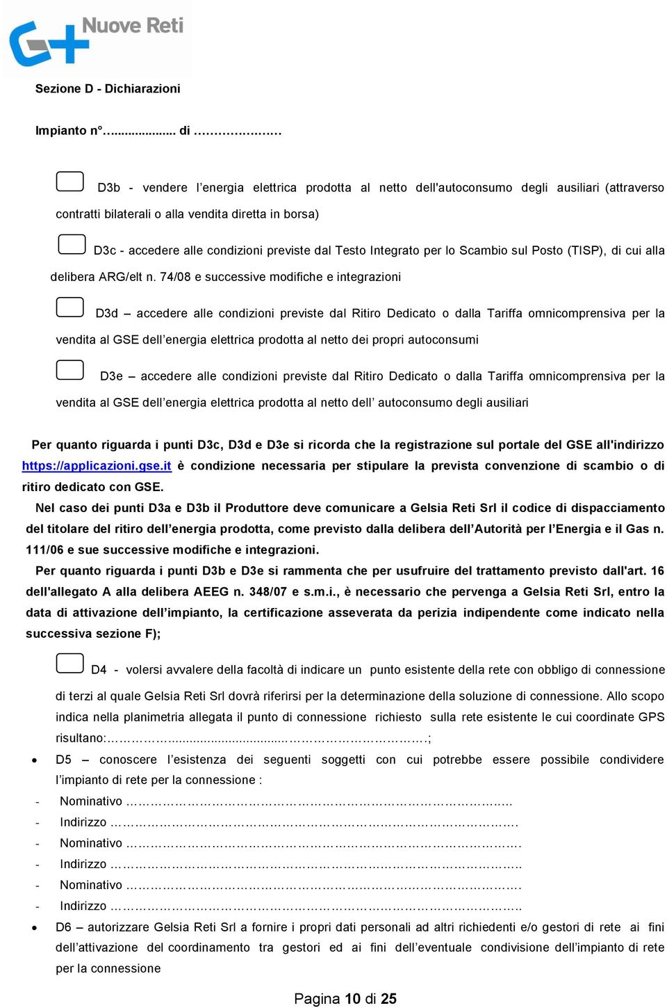 Testo Integrato per lo Scambio sul Posto (TISP), di cui alla delibera ARG/elt n.