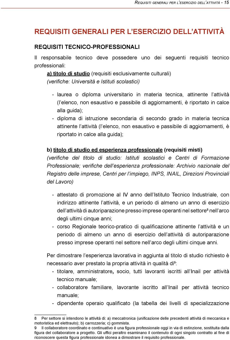 l attività (l elenco, non esaustivo e passibile di aggiornamenti, è riportato in calce alla guida); - diploma di istruzione secondaria di secondo grado in materia tecnica attinente l attività (l