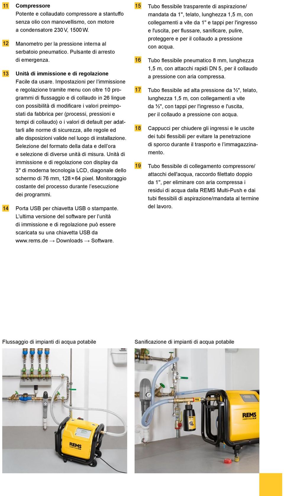 Impostazioni per l immissione e regolazione tramite menu con oltre 10 programmi di flussaggio e di collaudo in 26 lingue con possibilità di modificare i valori preimpostati da fabbrica per (processi,