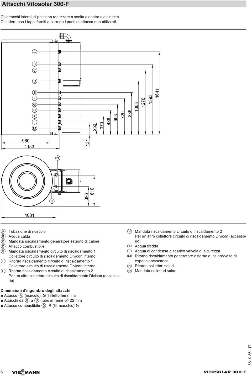 combustibile E Mandata riscaldamento circuito di riscaldamento 1 Collettore circuito di riscaldamento Divicon interno F Ritorno riscaldamento circuito di riscaldamento 1 Collettore circuito di