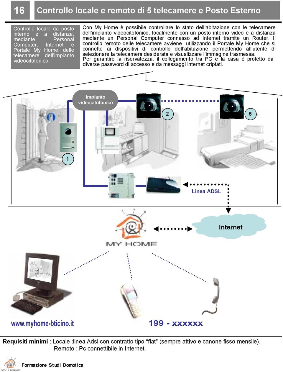 Con My Home è possibile controllare lo stato dell abitazione con le telecamere dell impianto videocitofonico, localmente con un posto interno video e a distanza mediante un Personal Computer connesso