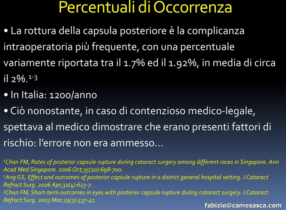 1 Chan FM, Rates of posterior capsule rupture during cataract surgery among different races in Singapore. Ann Acad Med Singapore. 2006 Oct;35(10):698-700.