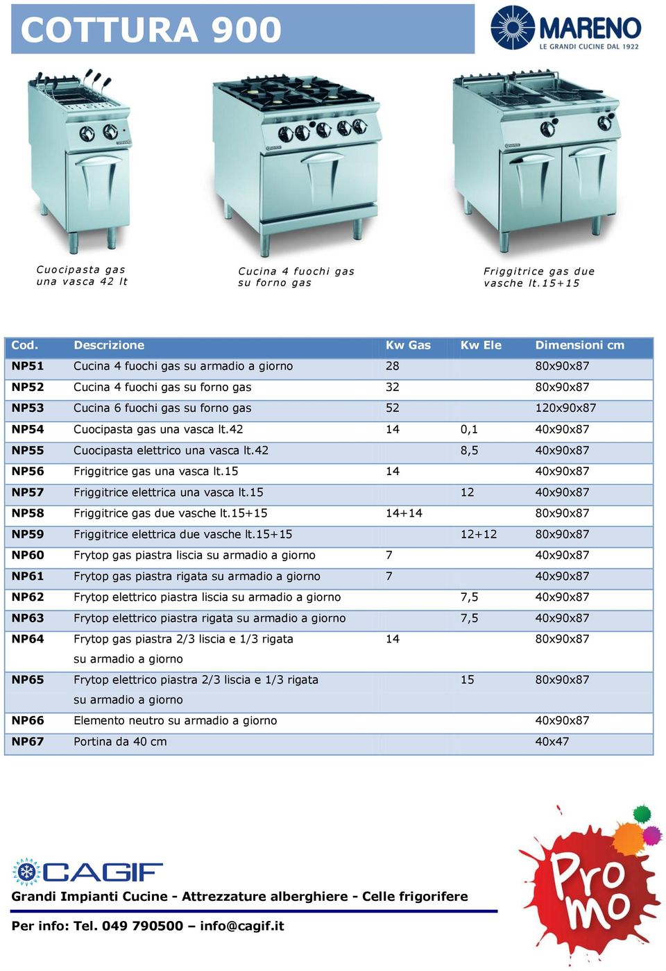 NP54 Cuocipasta gas una vasca lt.42 14 0,1 40x90x87 NP55 Cuocipasta elettrico una vasca lt.42 8,5 40x90x87 NP56 Friggitrice gas una vasca lt.15 14 40x90x87 NP57 Friggitrice elettrica una vasca lt.