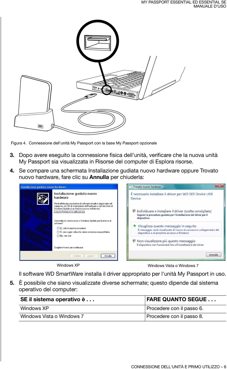 Se compare una schermata Installazione gudiata nuovo hardware oppure Trovato nuovo hardware, fare clic su Annulla per chiuderla: Windows XP Windows Vista o Windows 7 Il software WD SmartWare