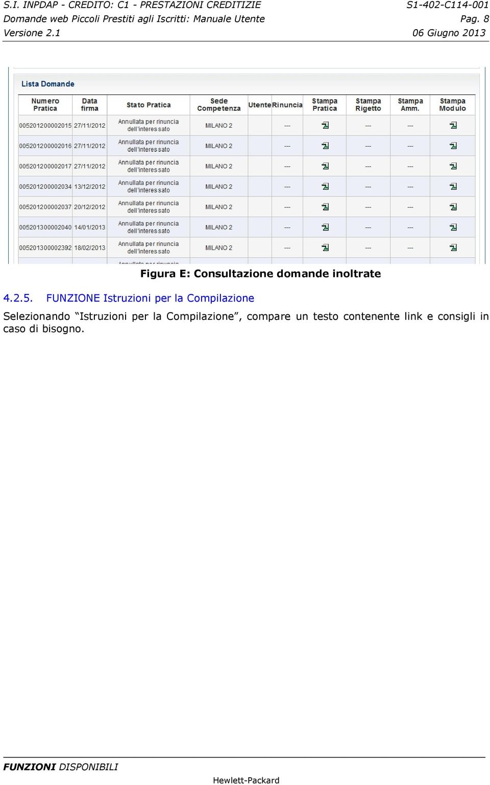 domande inoltrate Selezionando Istruzioni per la Compilazione, compare