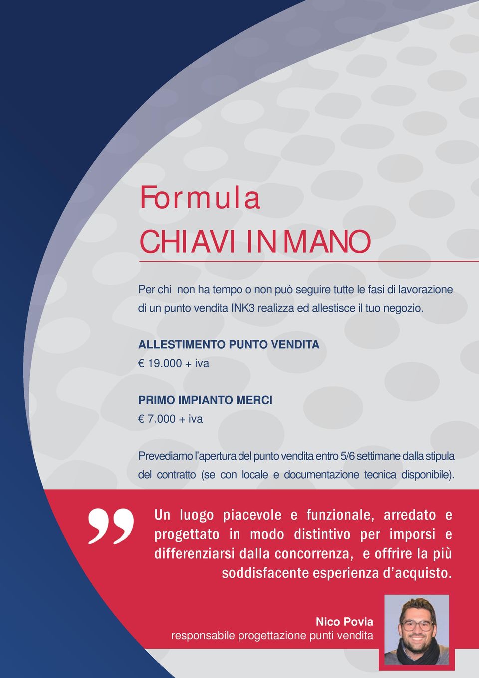 000 + iva Prevediamo l apertura del punto vendita entro 5/6 settimane dalla stipula del contratto (se con locale e documentazione tecnica