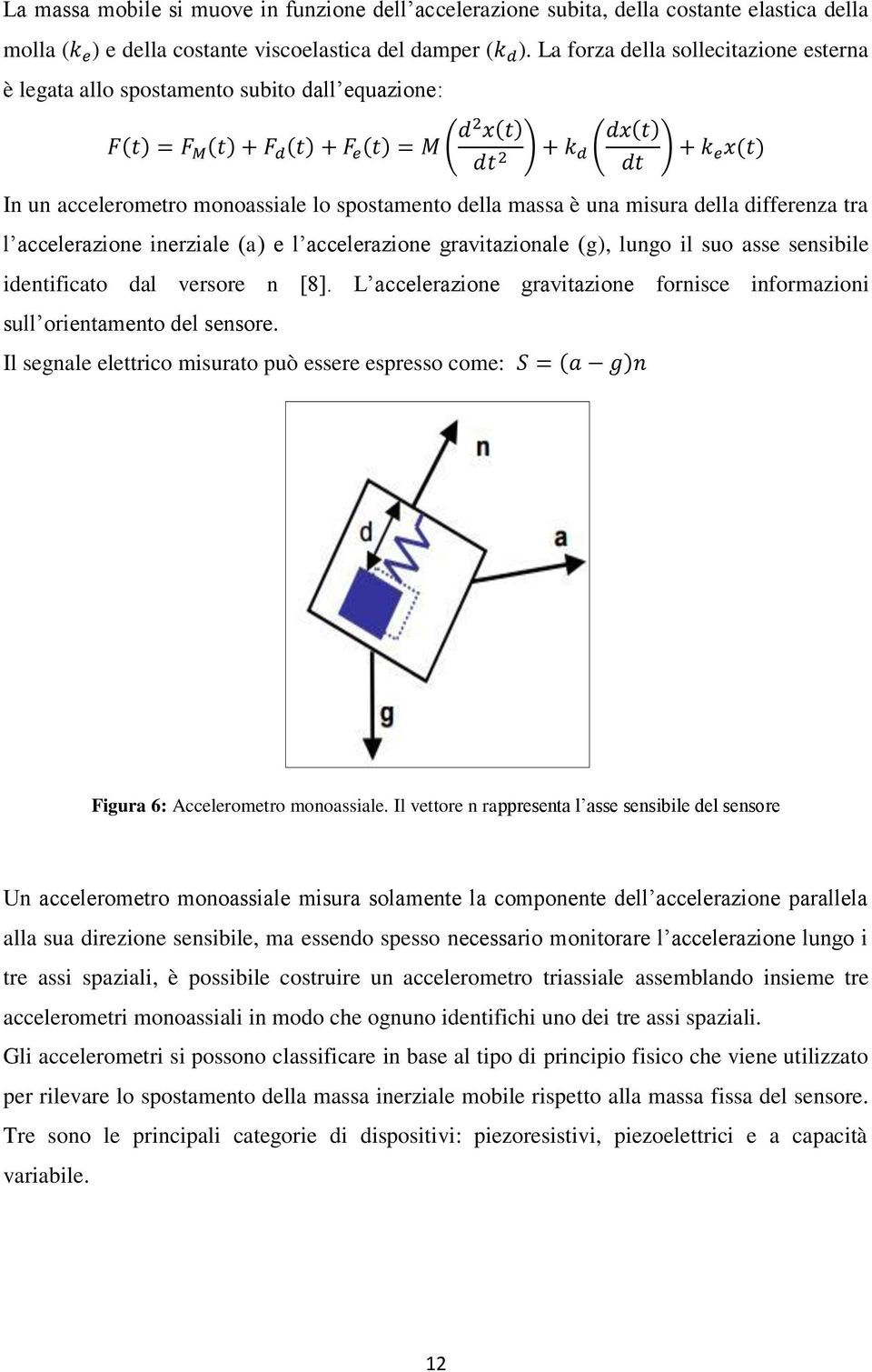 inerziale (a) e l accelerazione gravitazionale (g), lungo il suo asse sensibile identificato dal versore n [8]. L accelerazione gravitazione fornisce informazioni sull orientamento del sensore.