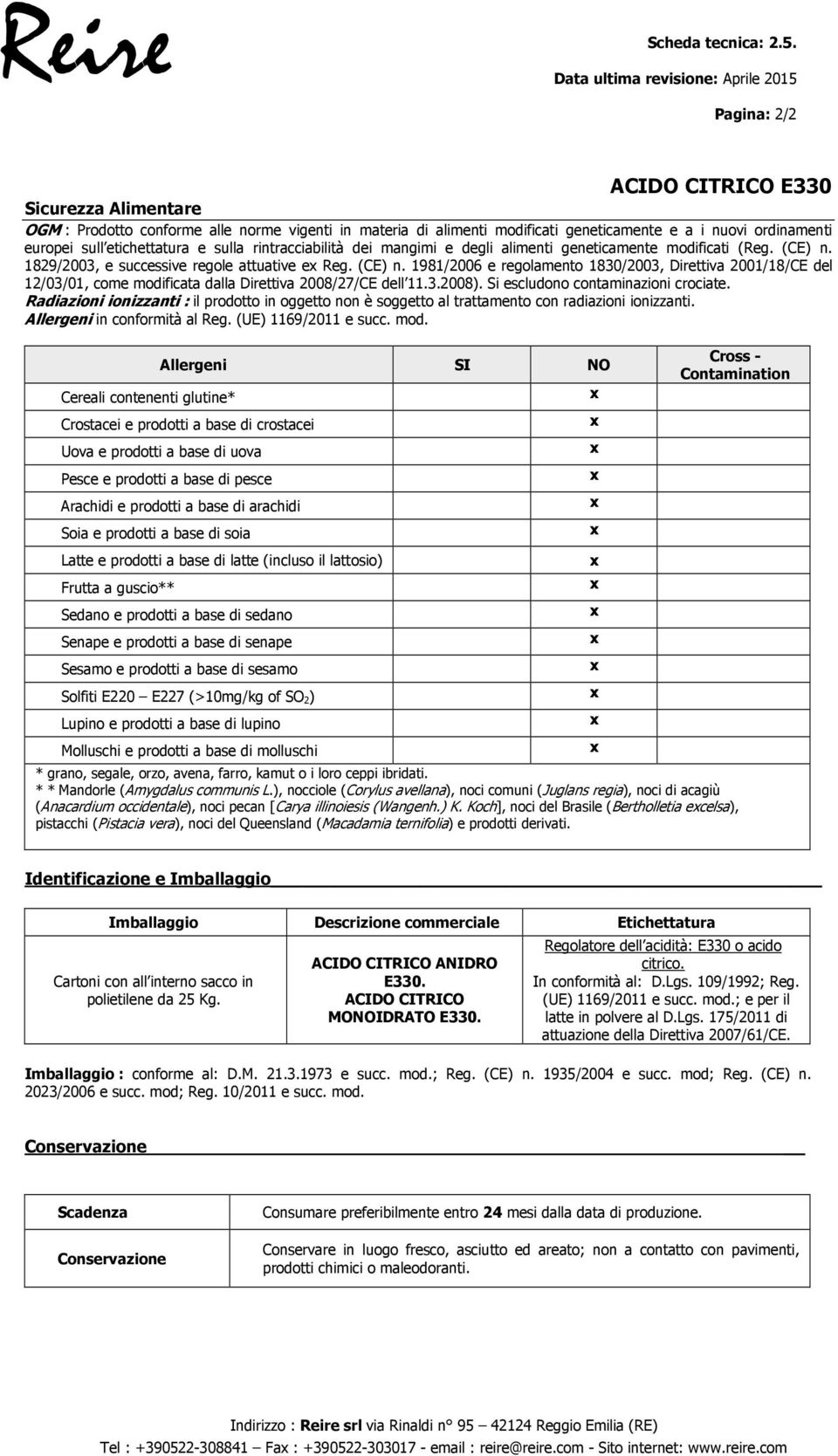 sulla rintracciabilità dei mangimi e degli alimenti geneticamente modificati (Reg. (CE) n.