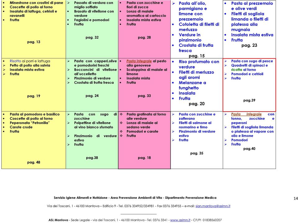 32 Pasta con capperi,olive e pomodorini freschi Bocconcini di vitellone all uccelletto Pinzimonio di verdure Crostata di frutta fresca pag.