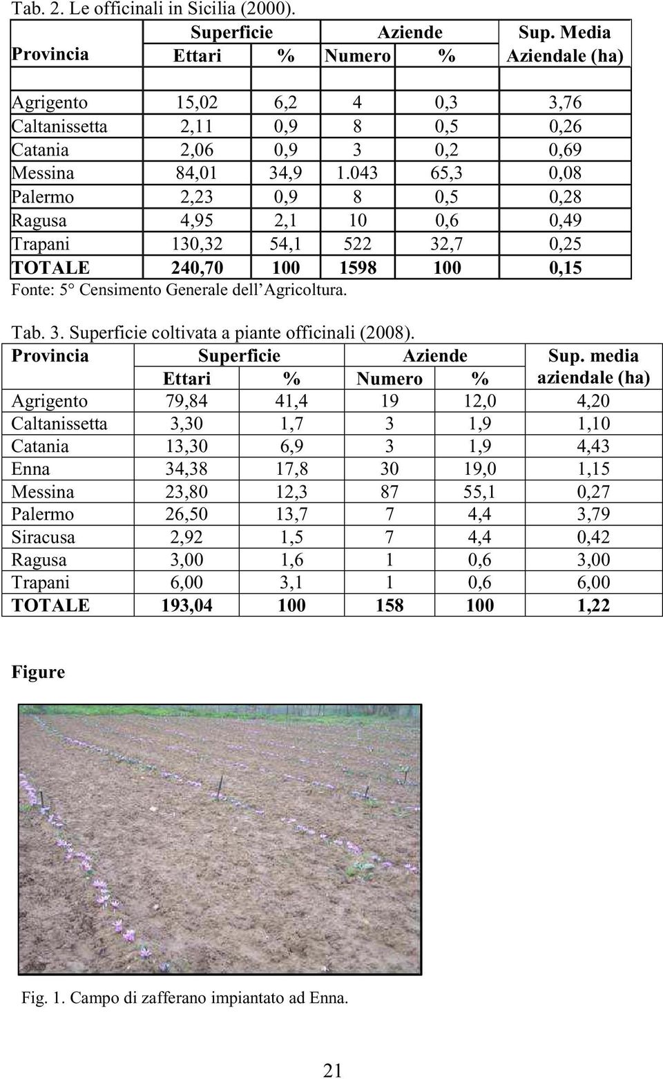 043 65,3 0,08 Palermo 2,23 0,9 8 0,5 0,28 Ragusa 4,95 2,1 10 0,6 0,49 Trapani 130,32 54,1 522 32,7 0,25 TOTALE 240,70 100 1598 100 0,15 Fonte: 5 Censimento Generale dell Agricoltura. Tab. 3. Superficie coltivata a piante officinali (2008).