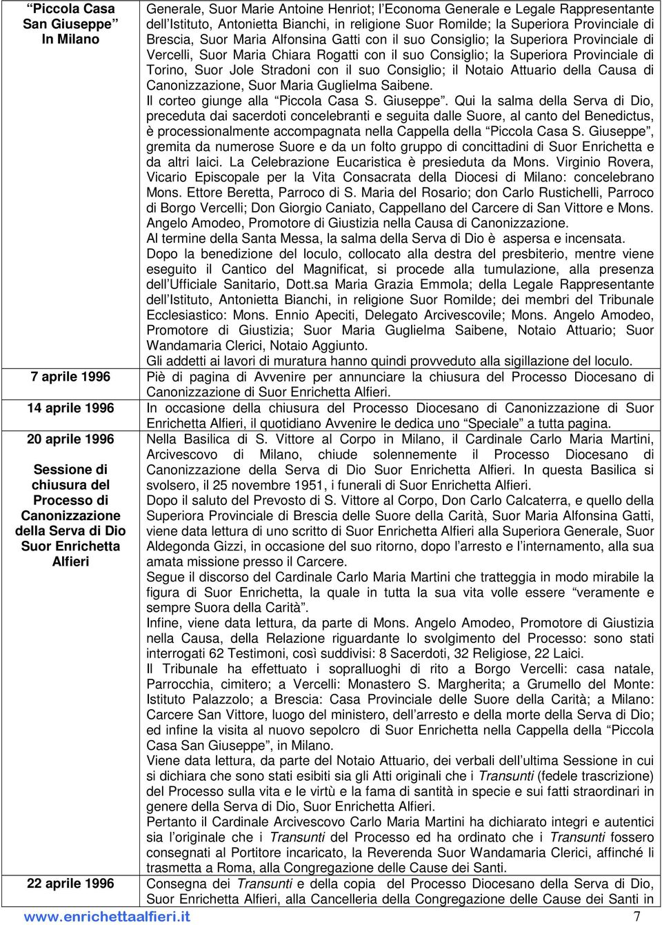 Jole Stradoni con il suo Consiglio; il Notaio Attuario della Causa di Canonizzazione, Suor Maria Guglielma Saibene. Il corteo giunge alla Piccola Casa S. Giuseppe.