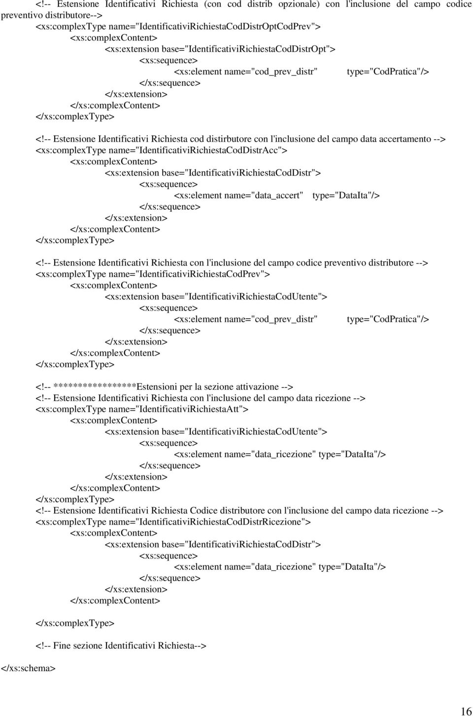 -- Estensione Identificativi Richiesta cod distirbutore con l'inclusione del campo data accertamento --> <xs:complextype name="identificativirichiestacoddistracc"> <xs:complexcontent> <xs:extension