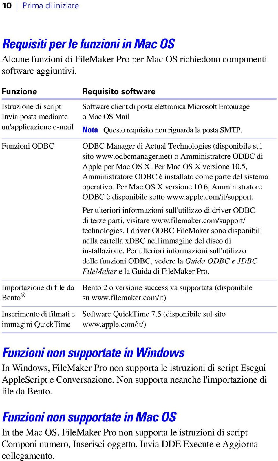 posta elettronica Microsoft Entourage o Mac OS Mail Nota Questo requisito non riguarda la posta SMTP. ODBC Manager di Actual Technologies (disponibile sul sito www.odbcmanager.