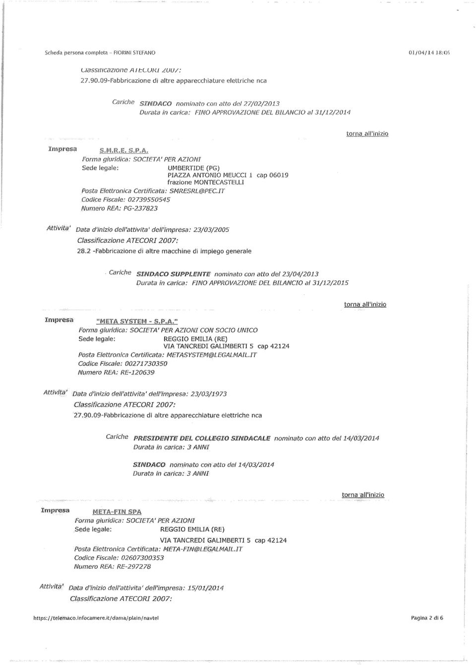 ,~~d1f Forma giuridica: SOCIETA' PER AZIONI Sede legale: UMBERTIDE (PG) PIAZZA ANTONIO 1\1EUCCI 1 cap 06019 frazione MONTECASTELLI Posta Elettronica Certifcata: SMRES8L(fùPEC.