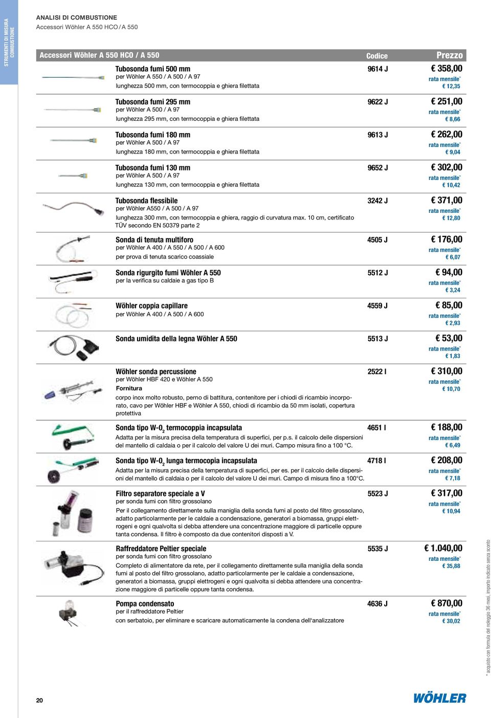 termocoppia e ghiera filettata Tubosonda fumi 130 mm per Wöhler A 500 / A 97 lunghezza 130 mm, con termocoppia e ghiera filettata Tubosonda flessibile per Wöhler A550 / A 500 / A 97 lunghezza 300 mm,