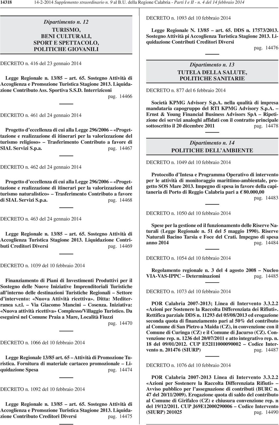 Sostegno Attività di Accoglienza e Promozione Turistica Stagione 2013. Liquidazione Contributo Ass. Sportiva S.S.D. Interriziconi pag. 14466 DECRETO n.