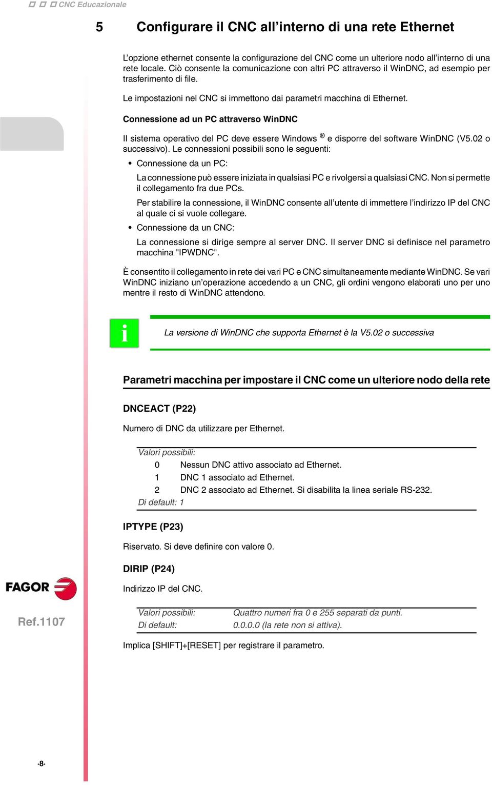 Connessione ad un PC attraverso WinDNC Il sistema operativo del PC deve essere Windows e disporre del software WinDNC (V5. o successivo).