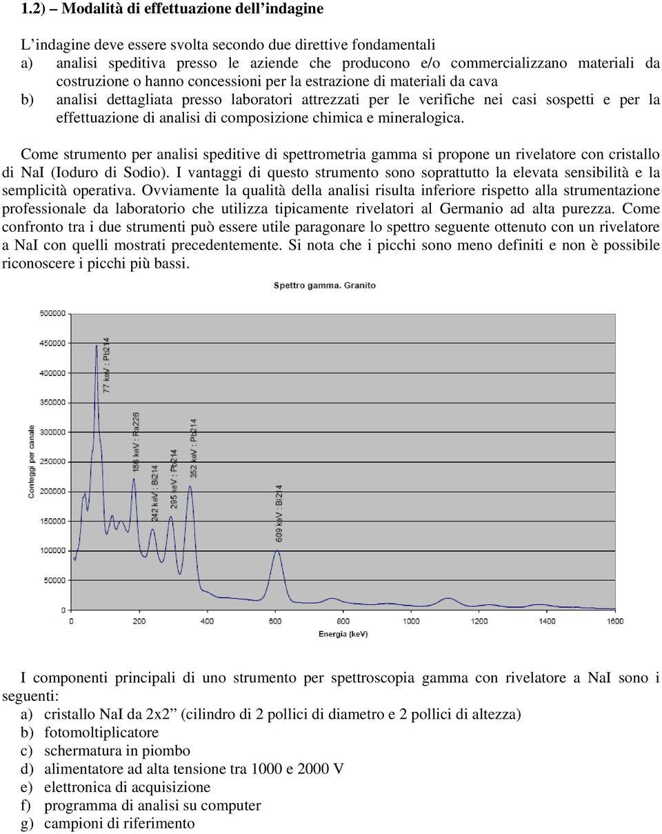 composizione chimica e mineralogica. Come strumento per analisi speditive di spettrometria gamma si propone un rivelatore con cristallo di NaI (Ioduro di Sodio).