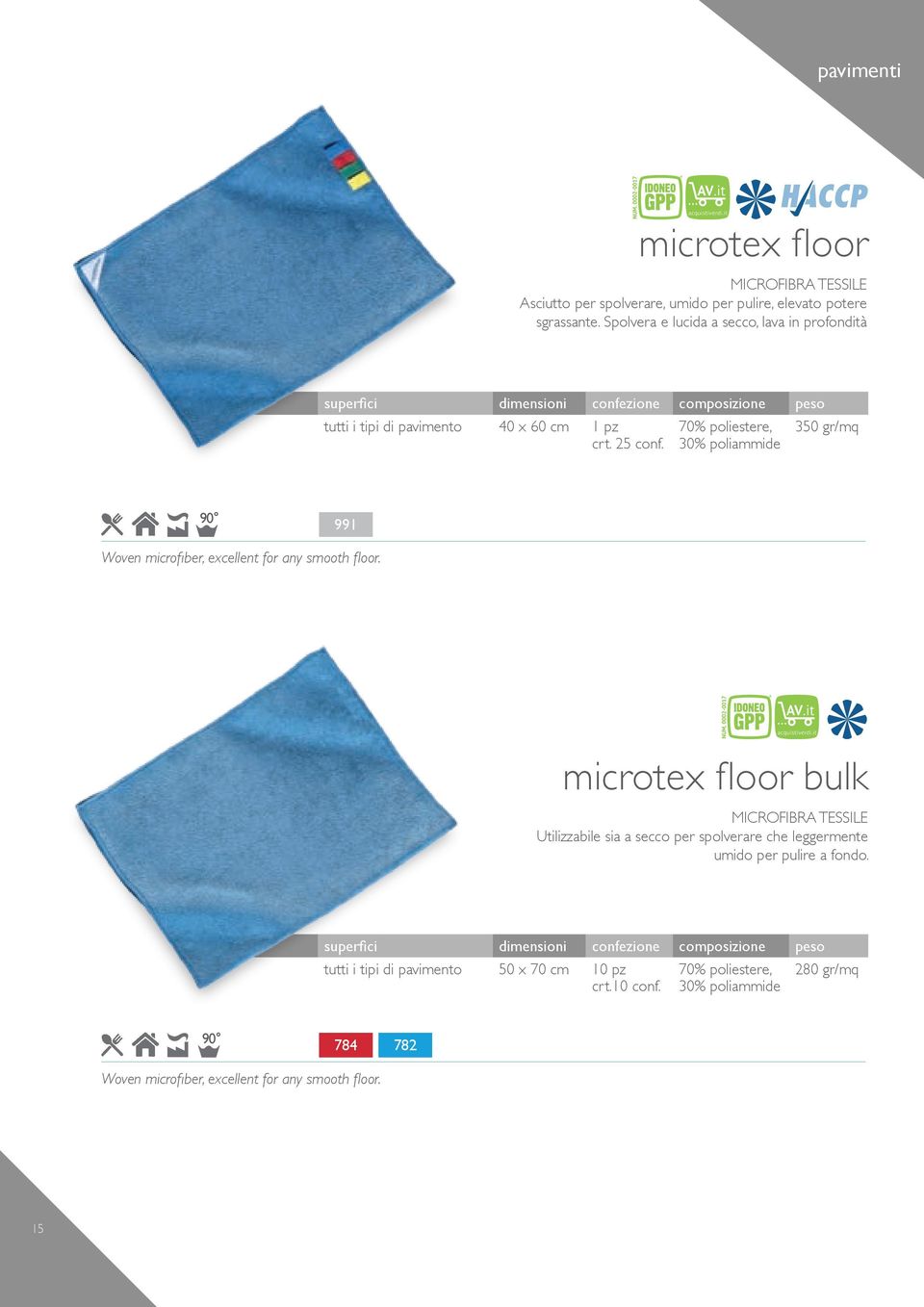 30% poliammide 991 Woven microfiber, excellent for any smooth floor.