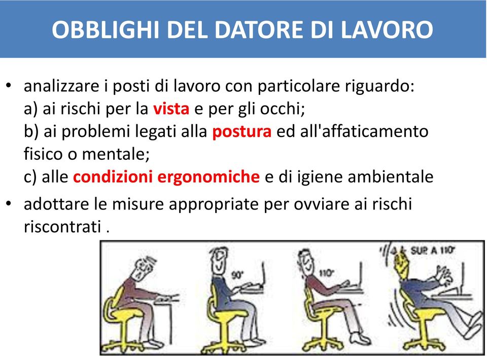 postura ed all'affaticamento fisico o mentale; c) alle condizioni ergonomiche e