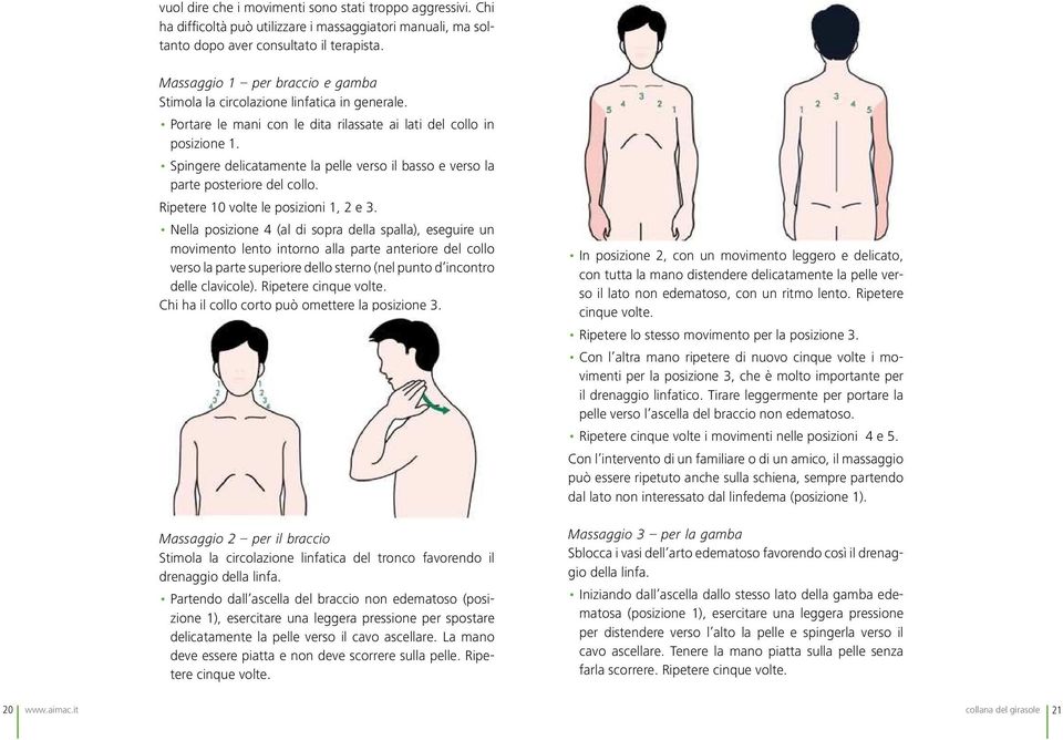 Spingere delicatamente la pelle verso il basso e verso la parte posteriore del collo. Ripetere 10 volte le posizioni 1, 2 e 3.