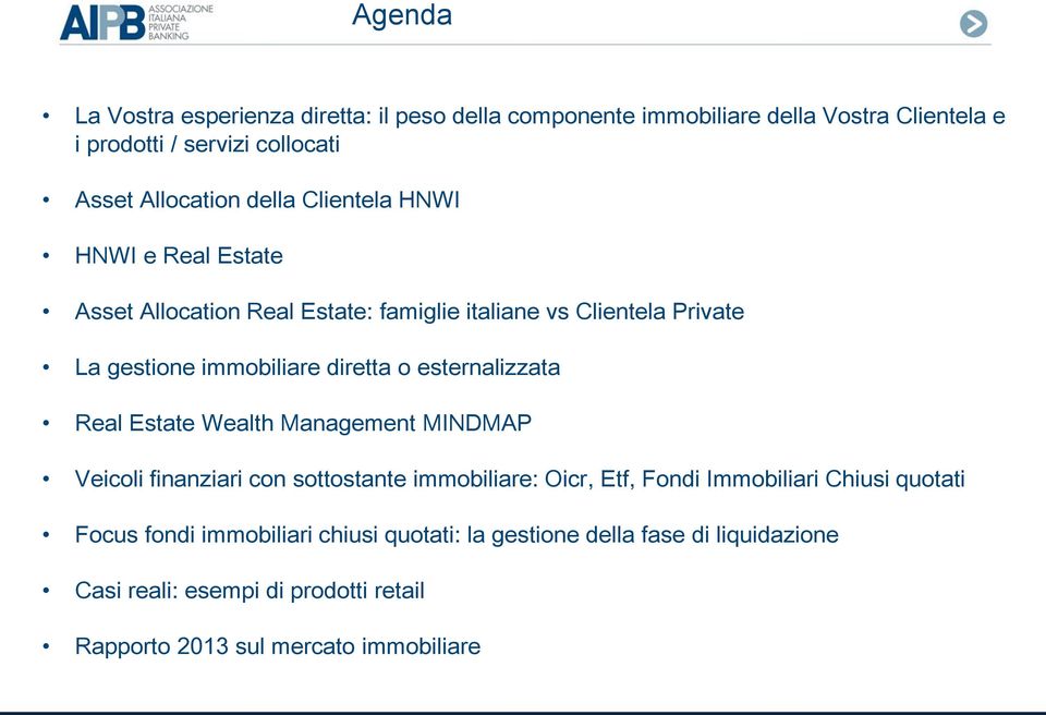 esternalizzata Real Estate Wealth Management MINDMAP Veicoli finanziari con sottostante immobiliare: Oicr, Etf, Fondi Immobiliari Chiusi quotati