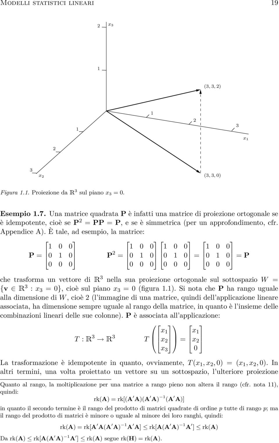 È tale, ad esempio, la matrice: 1 0 0 P = 0 1 0 P 2 1 0 0 1 0 0 1 0 0 = 0 1 0 0 1 0 = 0 1 0 = P 0 0 0 0 0 0 0 0 0 0 0 0 che trasforma un vettore di R 3 nella sua proiezione ortogonale sul sottospazio