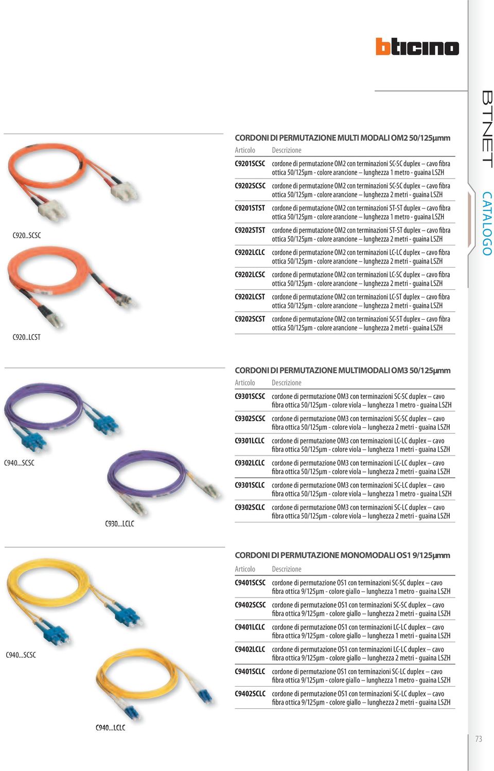 LSZH C9202SCSC cordone di permutazione OM2 con terminazioni SC-SC duplex cavo fibra C9201STST cordone di permutazione OM2 con terminazioni ST-ST duplex cavo fibra ottica 50/125μm - colore arancione