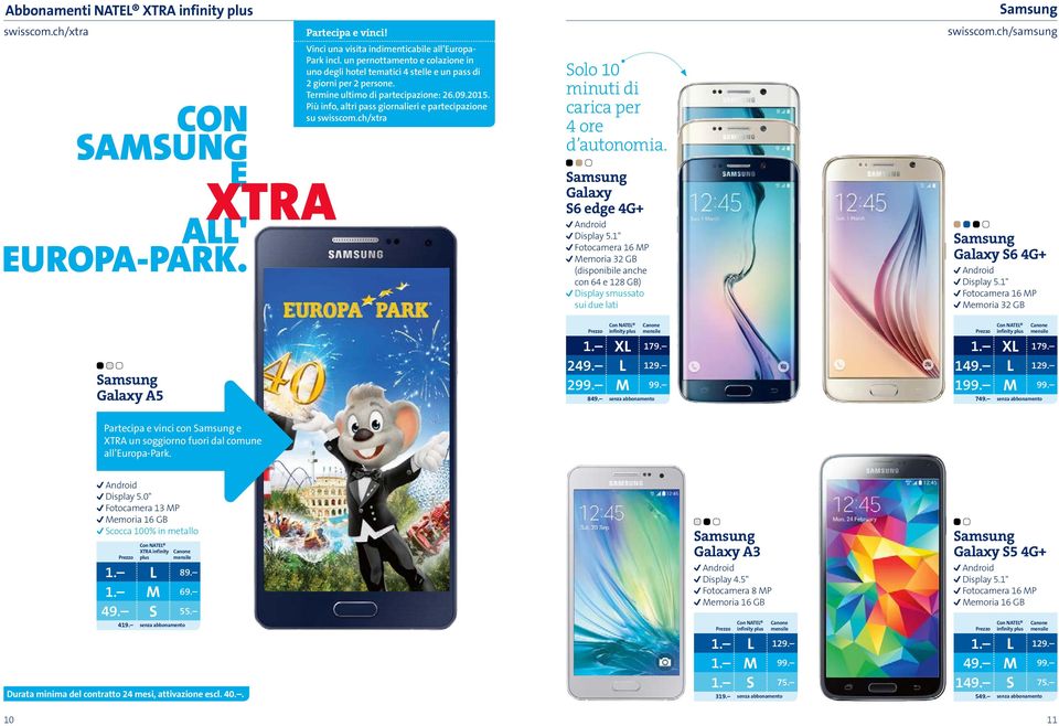 Più info, altri pass giornalieri e partecipazione su swisscom.ch/xtra Solo 10 minuti di carica per 4 ore d autonomia. Galaxy S6 edge 4G+ Display 5.