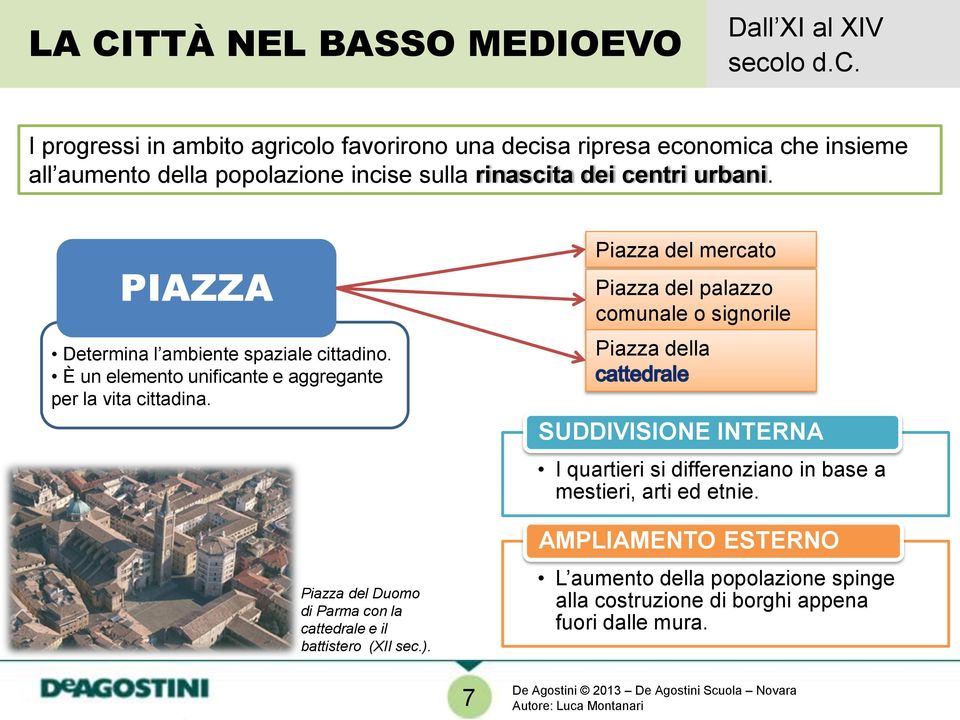 PIAZZA Determina l ambiente spaziale cittadino. È un elemento unificante e aggregante per la vita cittadina.