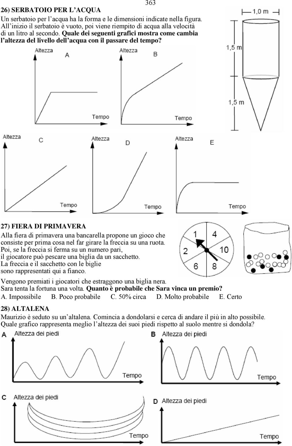 Quale dei seguenti grafici mostra come cambia l altezza del livello dell acqua con il passare del tempo?