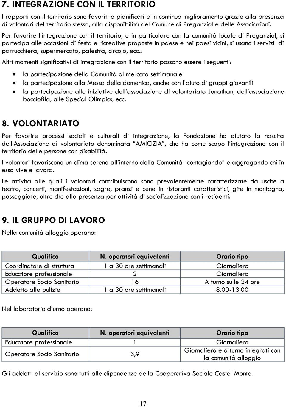 Per favorire l integrazione con il territorio, e in particolare con la comunità locale di Preganziol, si partecipa alle occasioni di festa e ricreative proposte in paese e nei paesi vicini, si usano