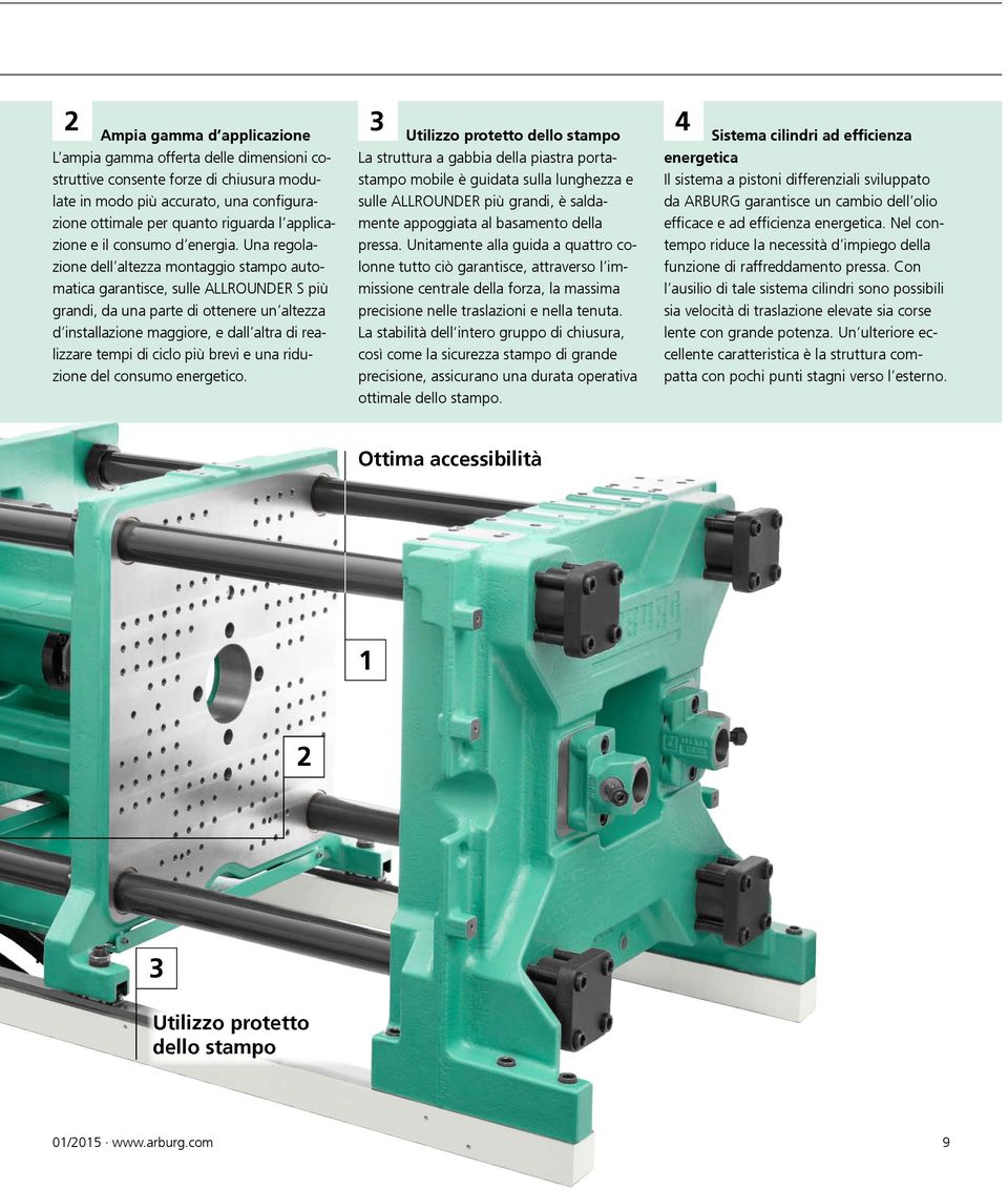 Una regolazione dell altezza montaggio stampo automatica garantisce, sulle ALLROUNDER S più grandi, da una parte di ottenere un altezza d installazione maggiore, e dall altra di realizzare tempi di