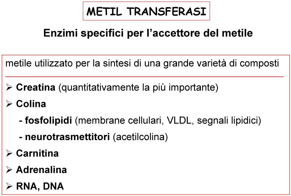 (quantitativamente la più importante) Colina - fosfolipidi (membrane