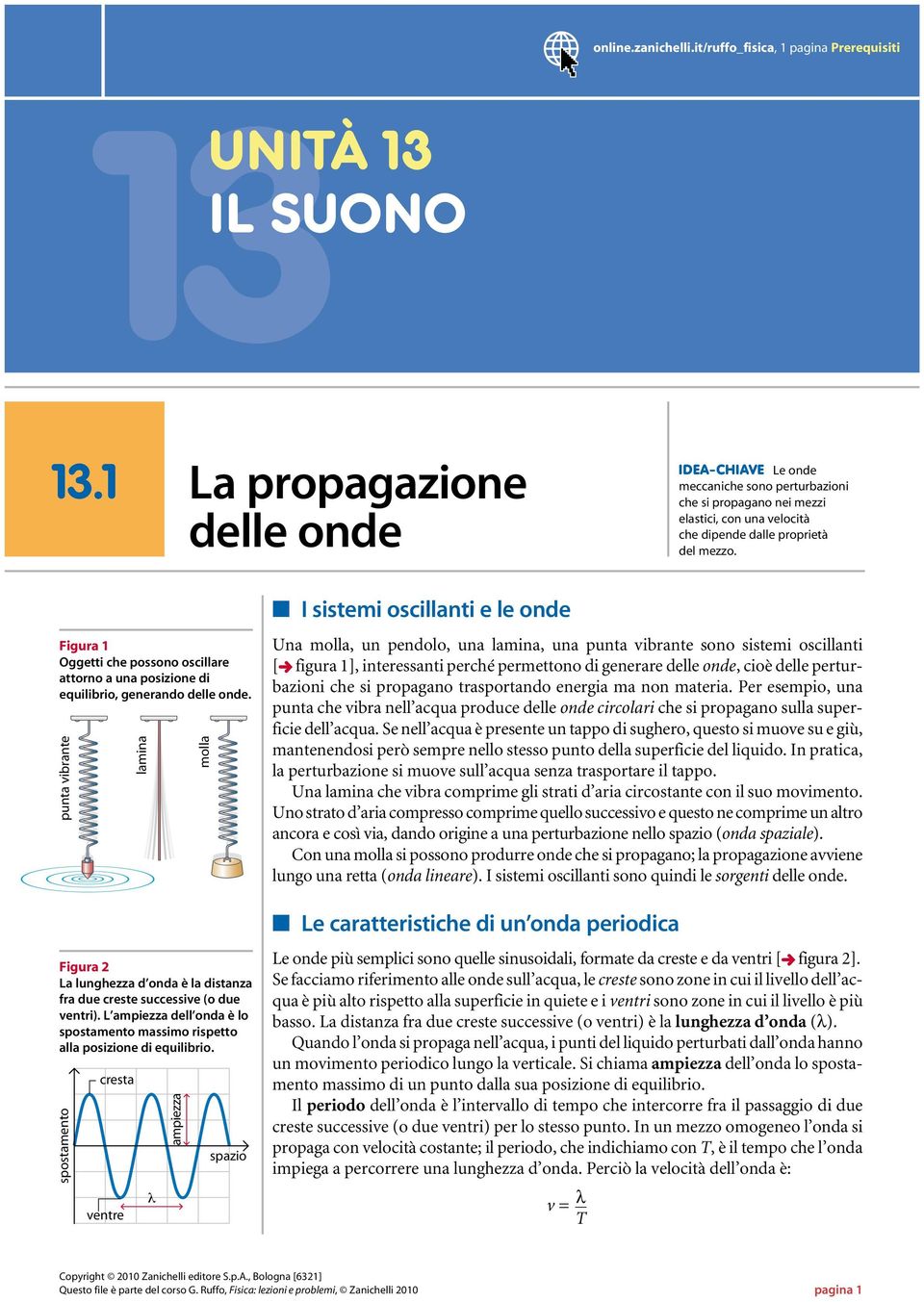 Figura 1 Oggetti che possono oscillare attorno a una posizione di equilibrio, generando delle onde.