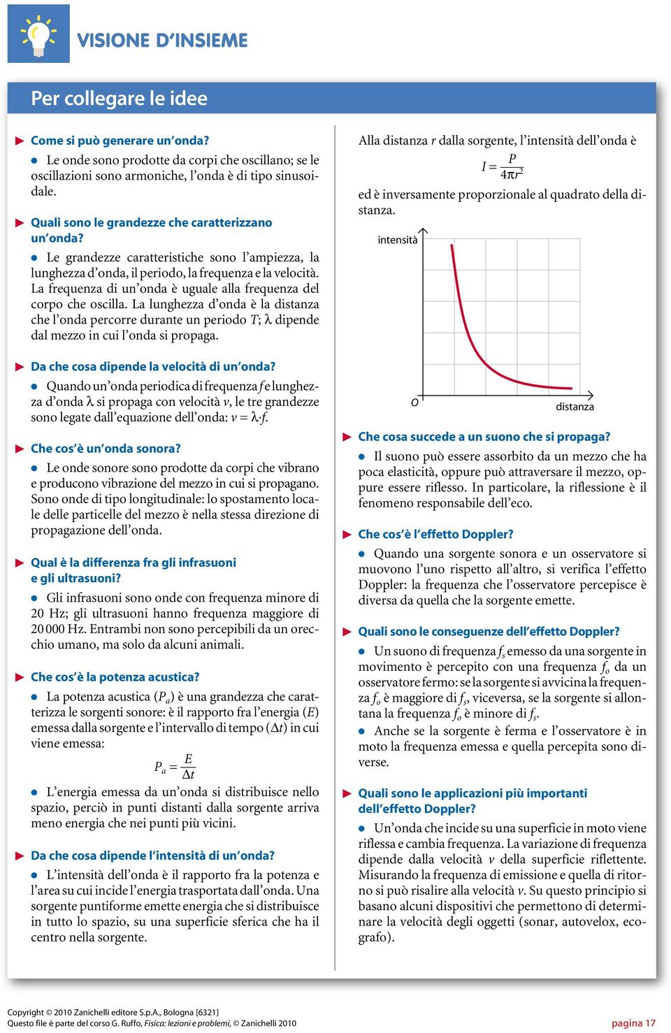 La frequenza di un onda è uguale alla frequenza del corpo che oscilla. La lunghezza d onda è la distanza che l onda percorre durante un periodo T; λ dipende dal mezzo in cui l onda si propaga.