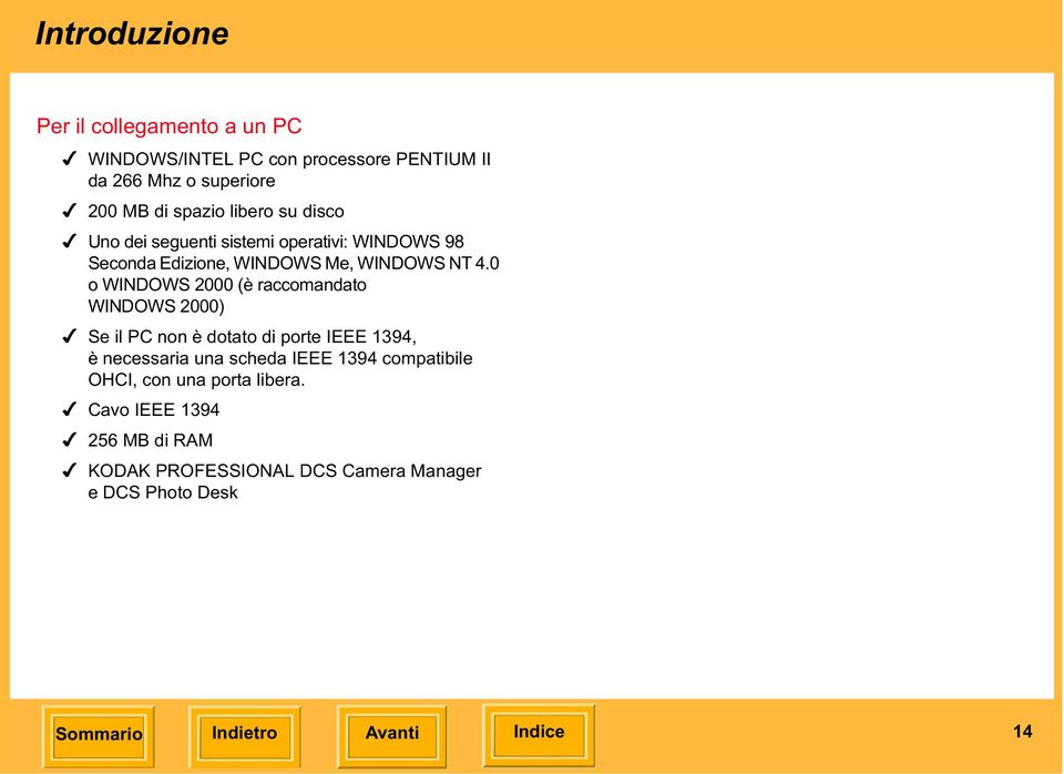 Uno dei seguenti sistemi operativi: WINDOWS 98 Seconda Edizione, WINDOWS Me, WINDOWS NT 4.