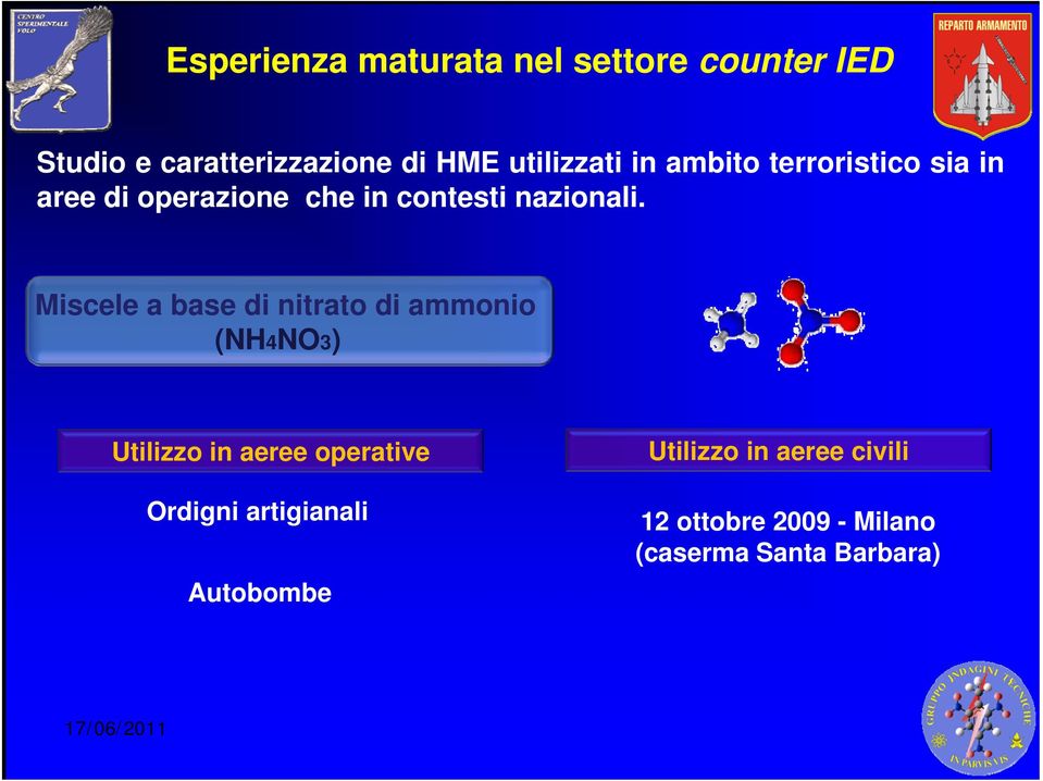 Miscele a base di nitrato di ammonio (NH4NO3) Utilizzo in aeree operative Ordigni