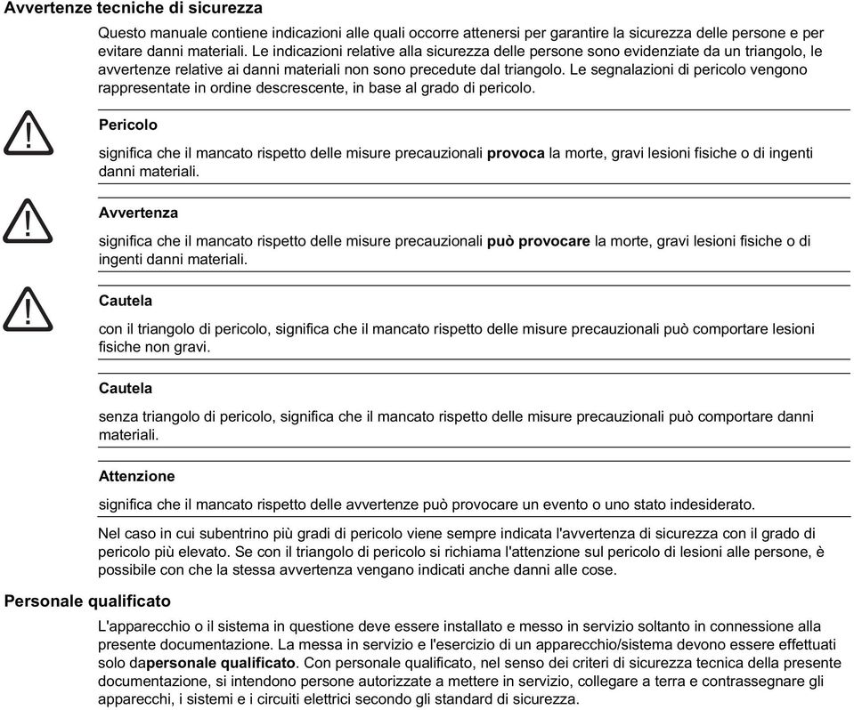 Le segnalazioni di pericolo vengono rappresentate in ordine descrescente, in base al grado di pericolo.