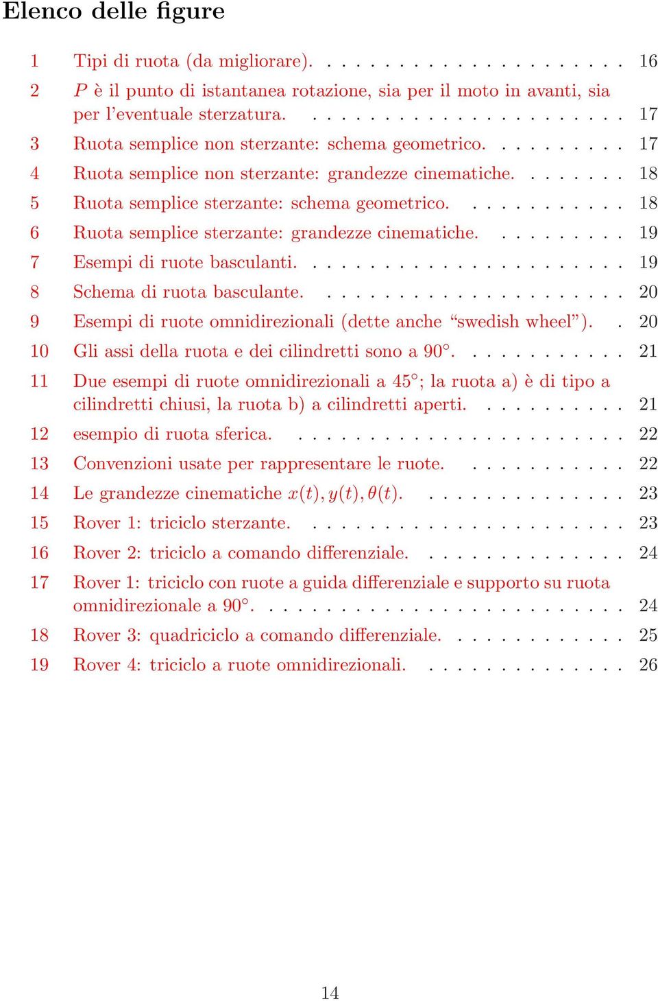 ........... 18 6 Ruota semplice sterzante: grandezze cinematiche.......... 19 7 Esempi di ruote basculanti....................... 19 8 Schema di ruota basculante.