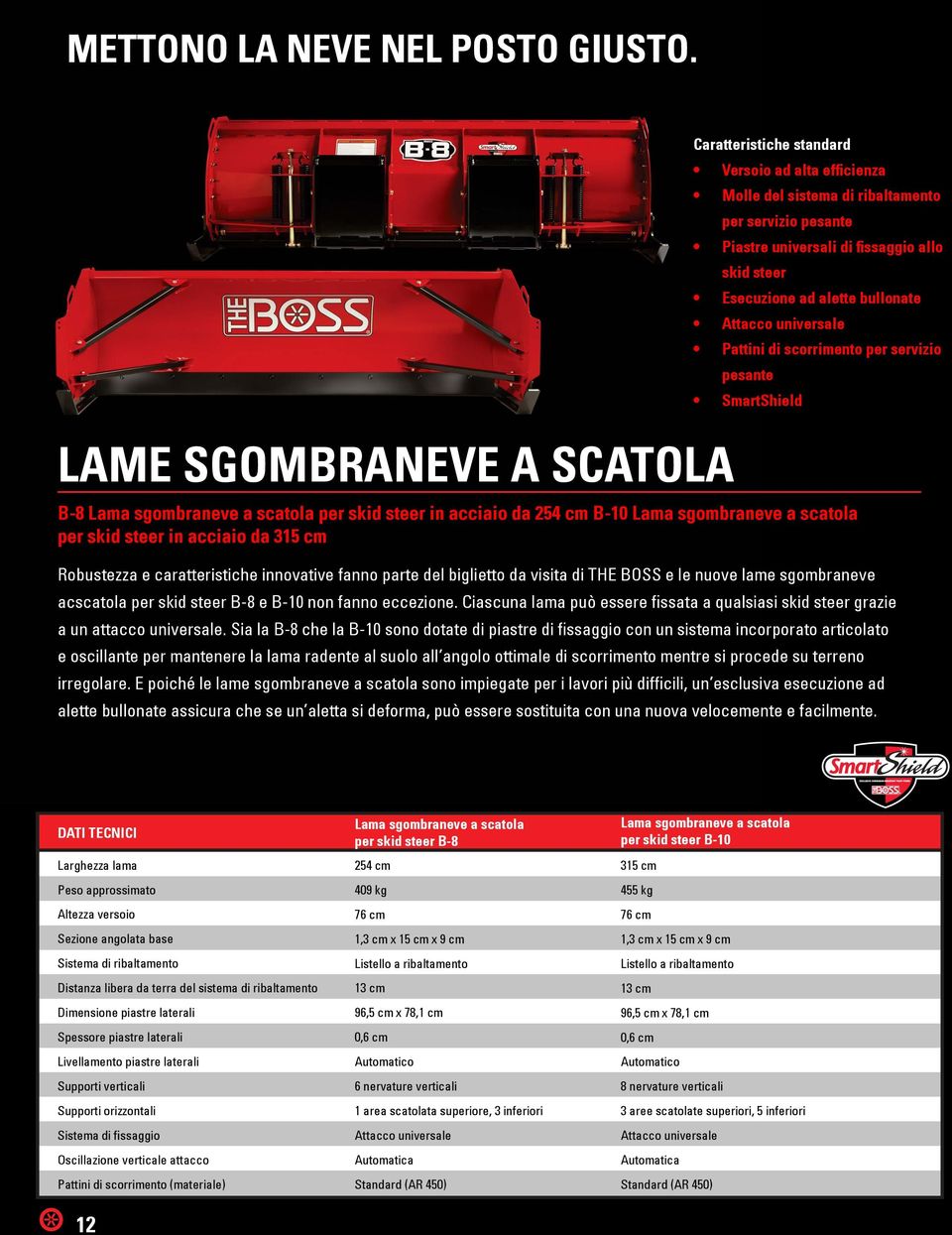 universale per servizio pesante SmartShield B-8 Lama sgombraneve a scatola per skid steer in acciaio da 5 cm B-10 Lama sgombraneve a scatola per skid steer in acciaio da 315 cm Robustezza e