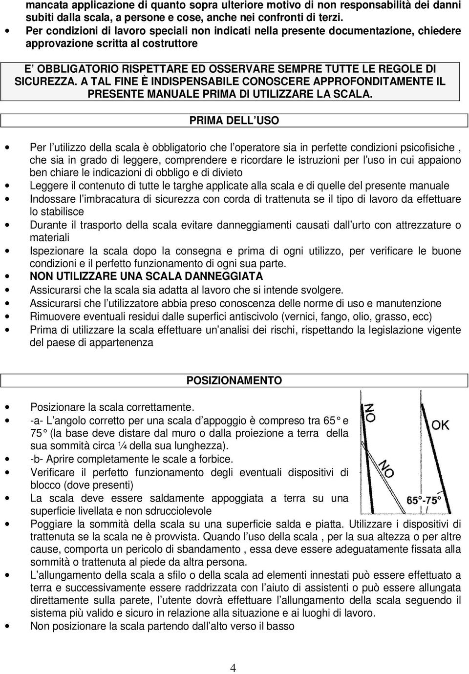 A TAL FINE È INDISPENSABILE CONOSCERE APPROFONDITAMENTE IL PRESENTE MANUALE PRIMA DI UTILIZZARE LA SCALA.