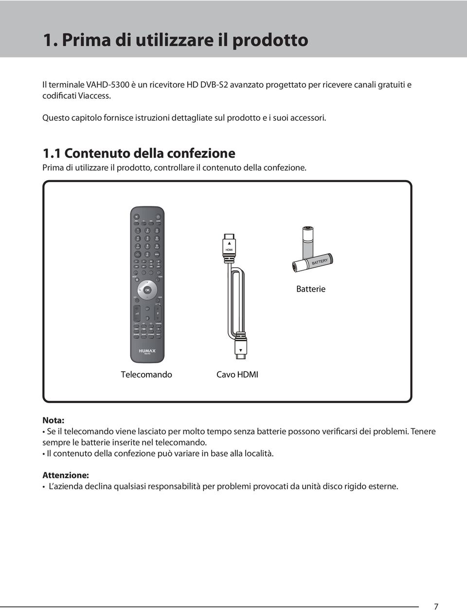 1 Contenuto della confezione Prima di utilizzare il prodotto, controllare il contenuto della confezione.